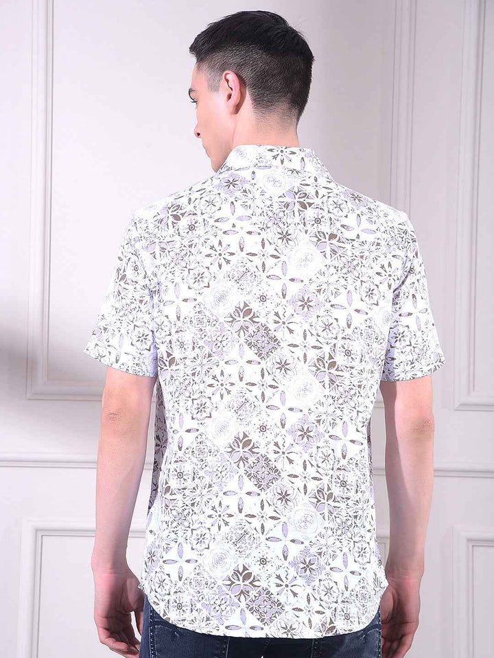 Brown 100% Cotton Floral Print Shirt