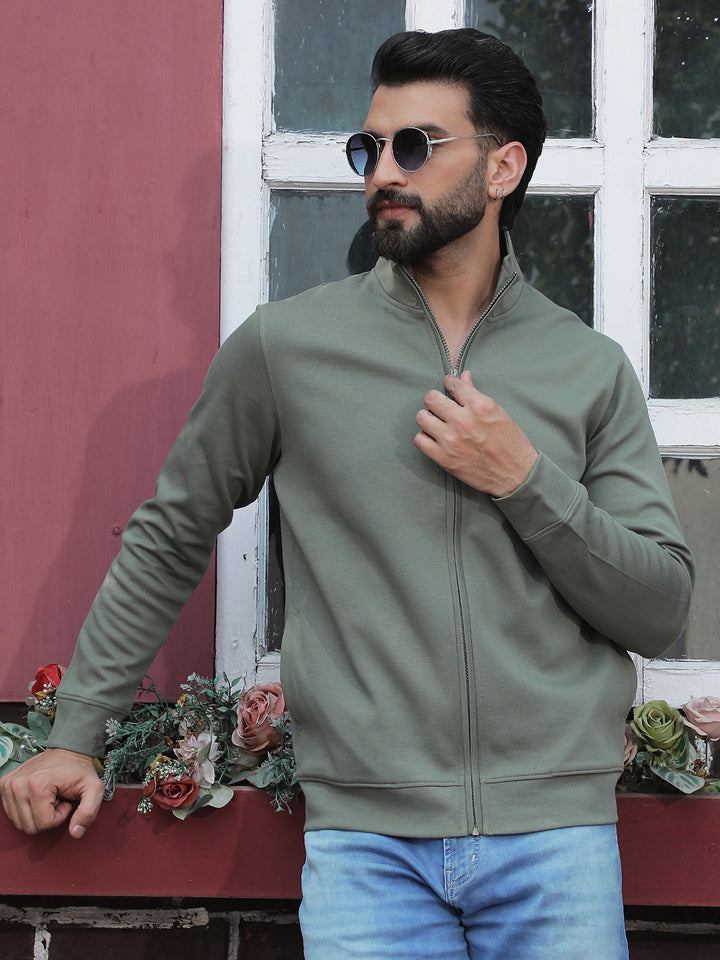Olive Front Open Sweatshirt