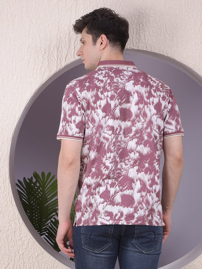 Maroon Floral Print Polo-Neck T-Shirt