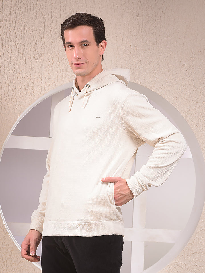 Off White Jacquard Hooded Neck Sweatshirt