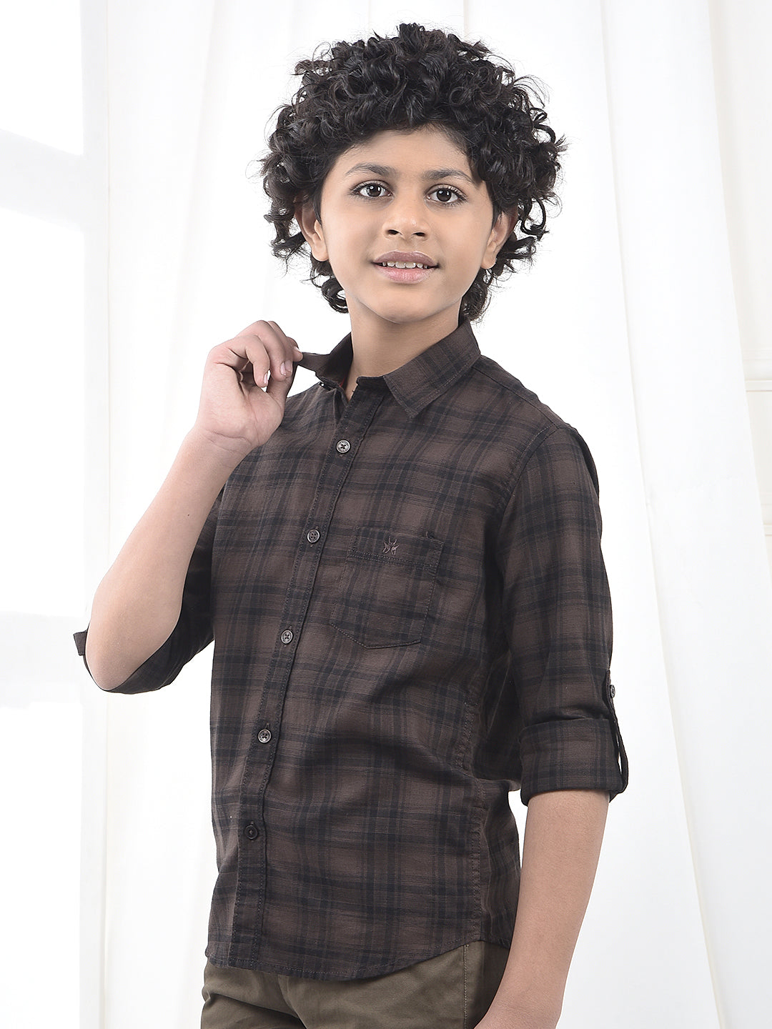 Brown Checked 100% Cotton Shirt