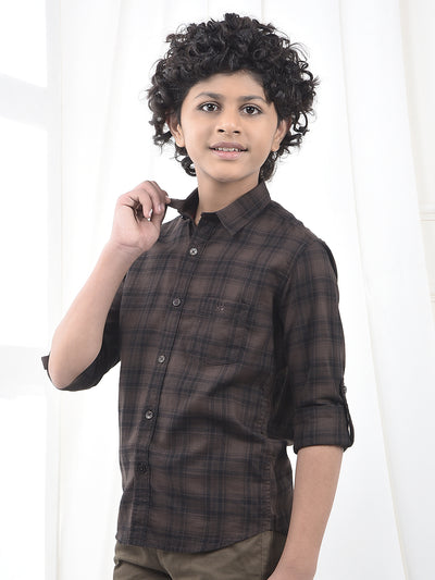 Brown Checked 100% Cotton Shirt