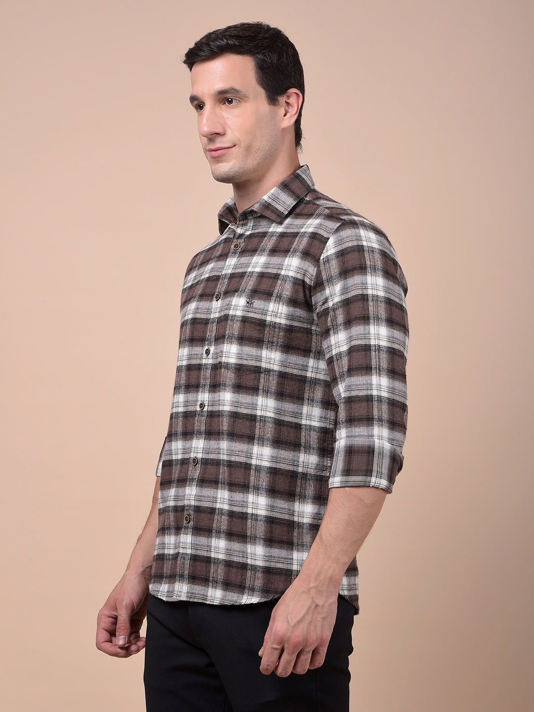 Brown Checked 100% Cotton Shirt