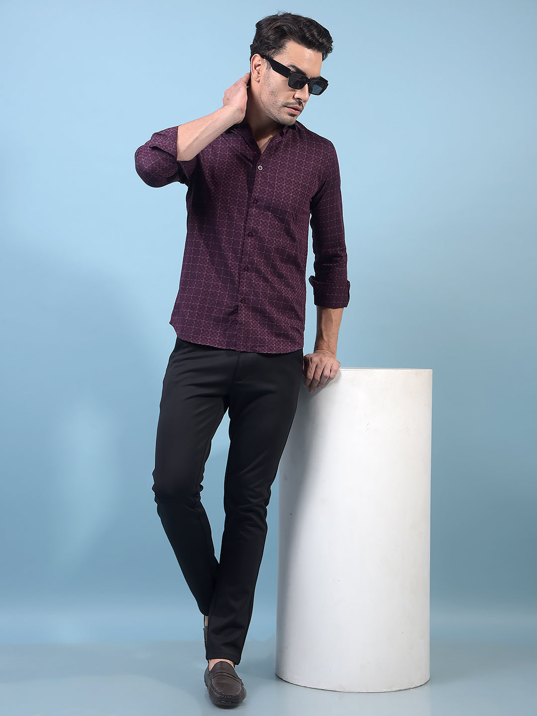 Navy Blue Printed 100% Cotton Shirt-Men Shirts-Crimsoune Club