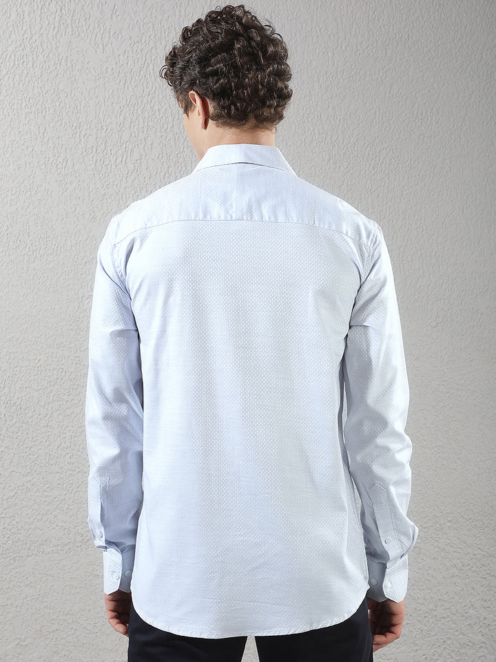Minimalist Sapphire Blue Jacquard Shirt