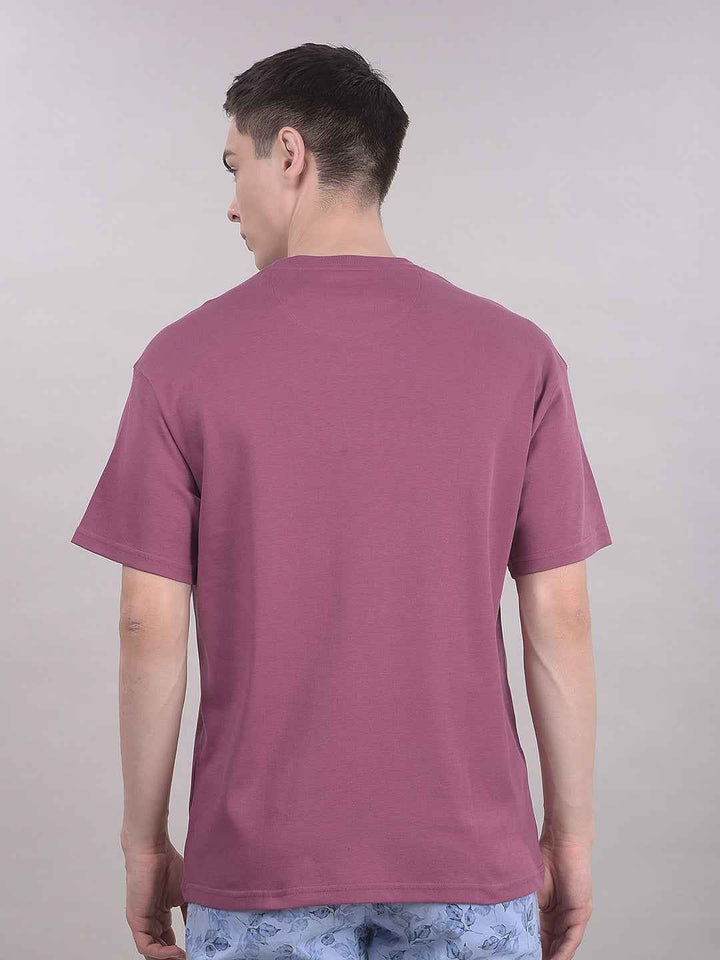 Mauve Typographic 100% Cotton Oversize T-Shirt