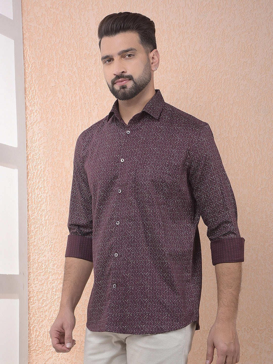 Wine Floral Print Shirt