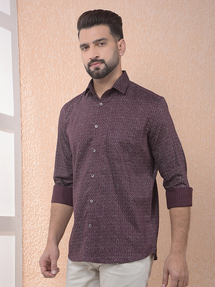 Wine Floral Print Shirt
