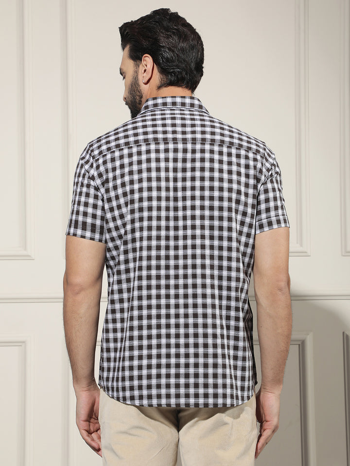 Brown Checked 100% Cotton Shirt