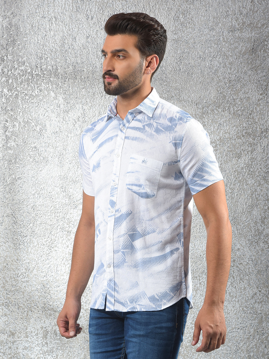 Blue Printed 100% Cotton Shirt