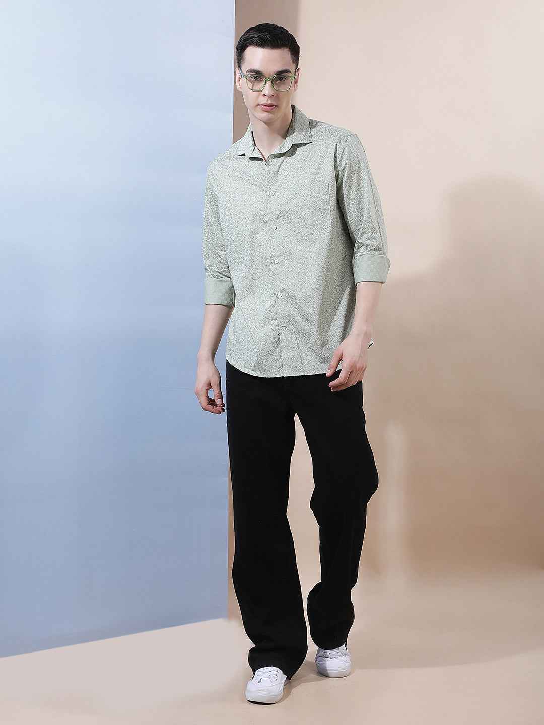 Green Floral Print 100% Cotton Shirt