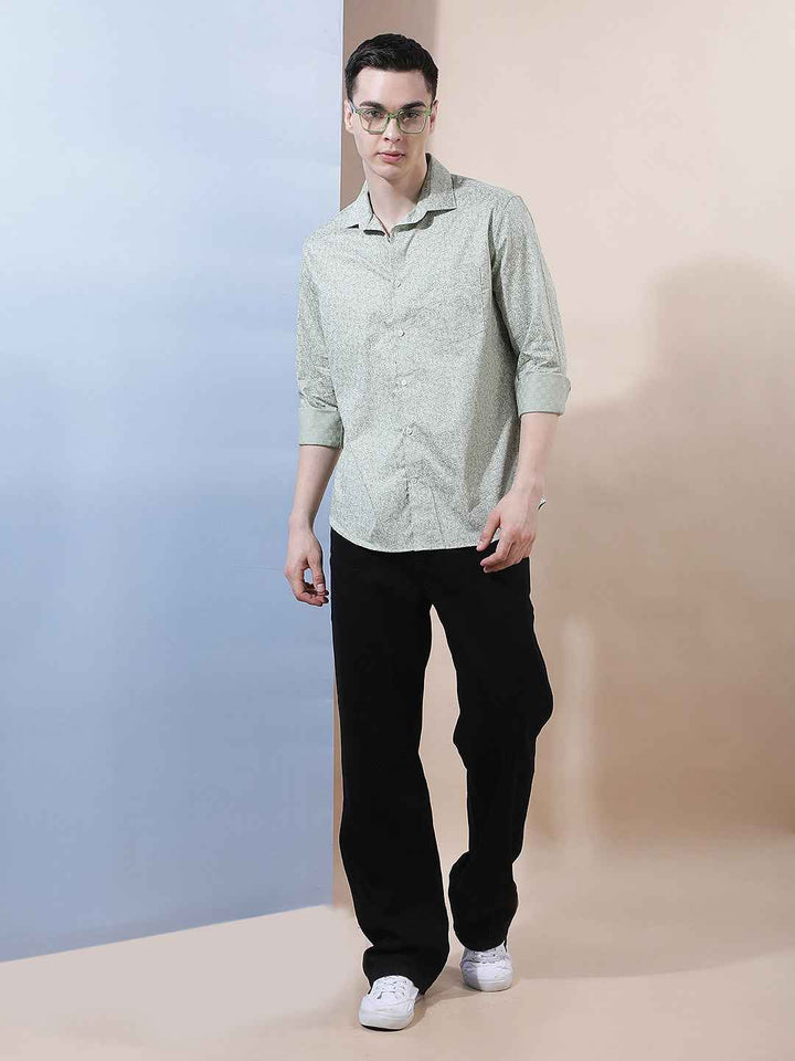 Green Floral Print 100% Cotton Shirt