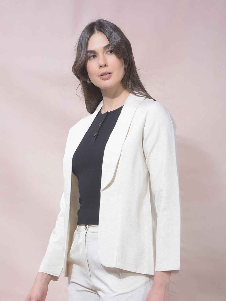 Off White Notched Lapel Open Front Blazer