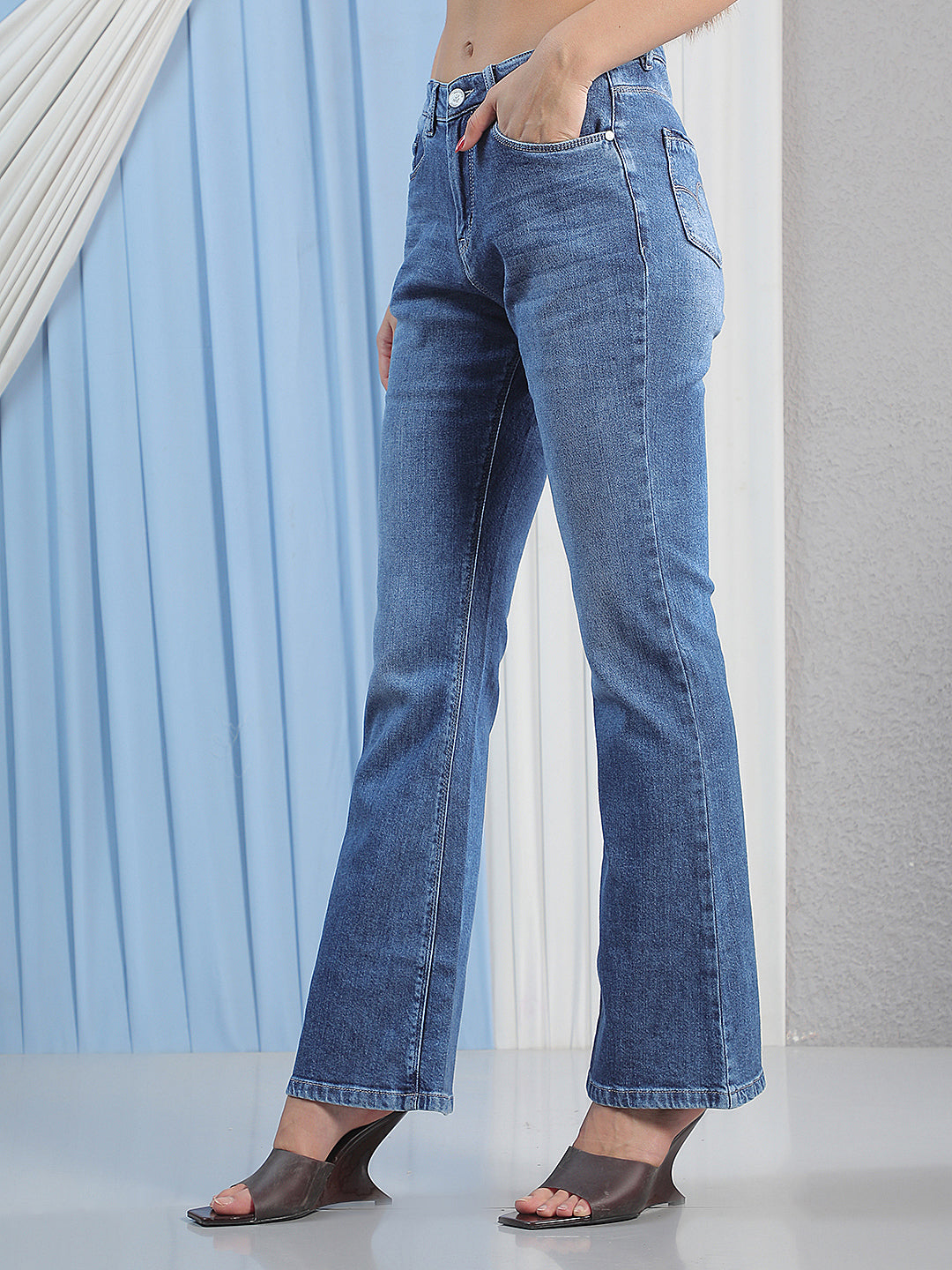 Structured Azure Blue Bootcut Jeans