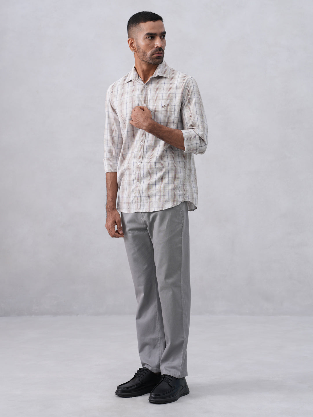 Brown Checked 100% Cotton Shirt