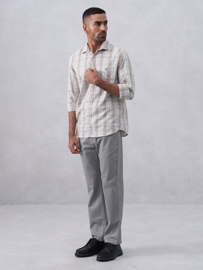 Brown Checked 100% Cotton Shirt