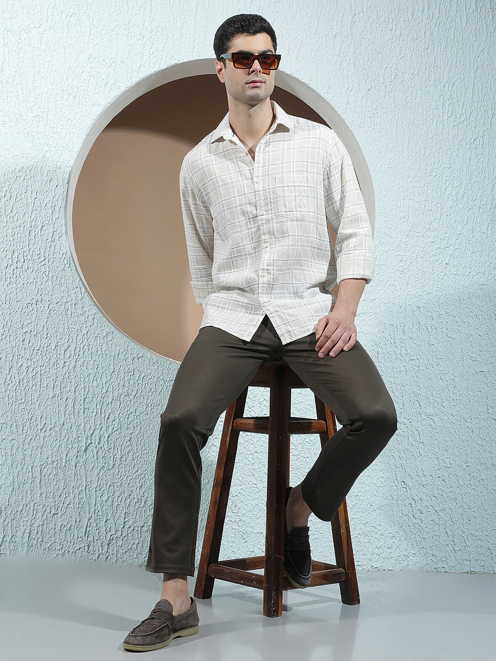 Cream Checked Linen Shirt