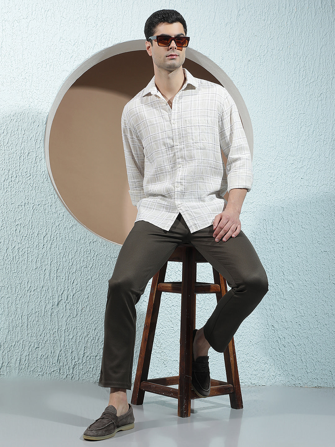 Cream Checked Linen Shirt