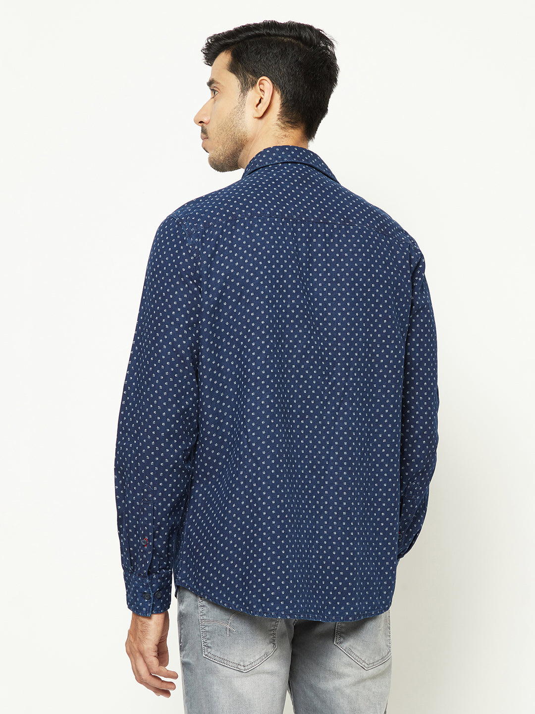 Navy Blue Floral Print 100% Cotton Shirt