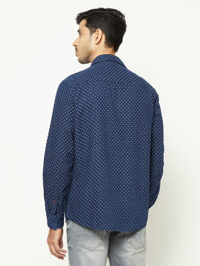 Navy Blue Floral Print 100% Cotton Shirt