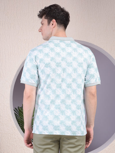 Green Printed Polo Neck 100% Cotton T-Shirt