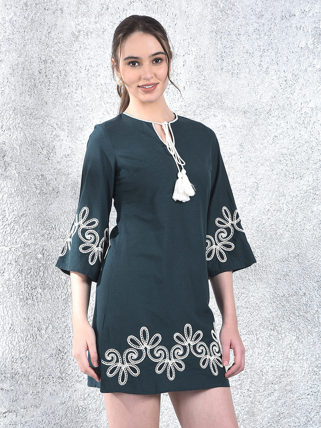 Teal Embroidered Mini Dress