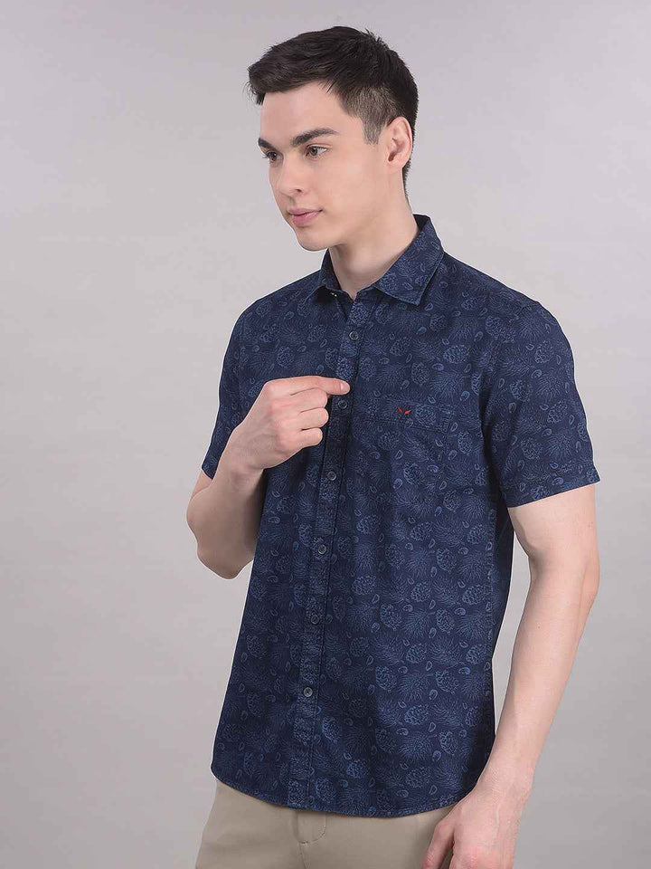 100% Cotton Navy Blue Floral Print Shirt