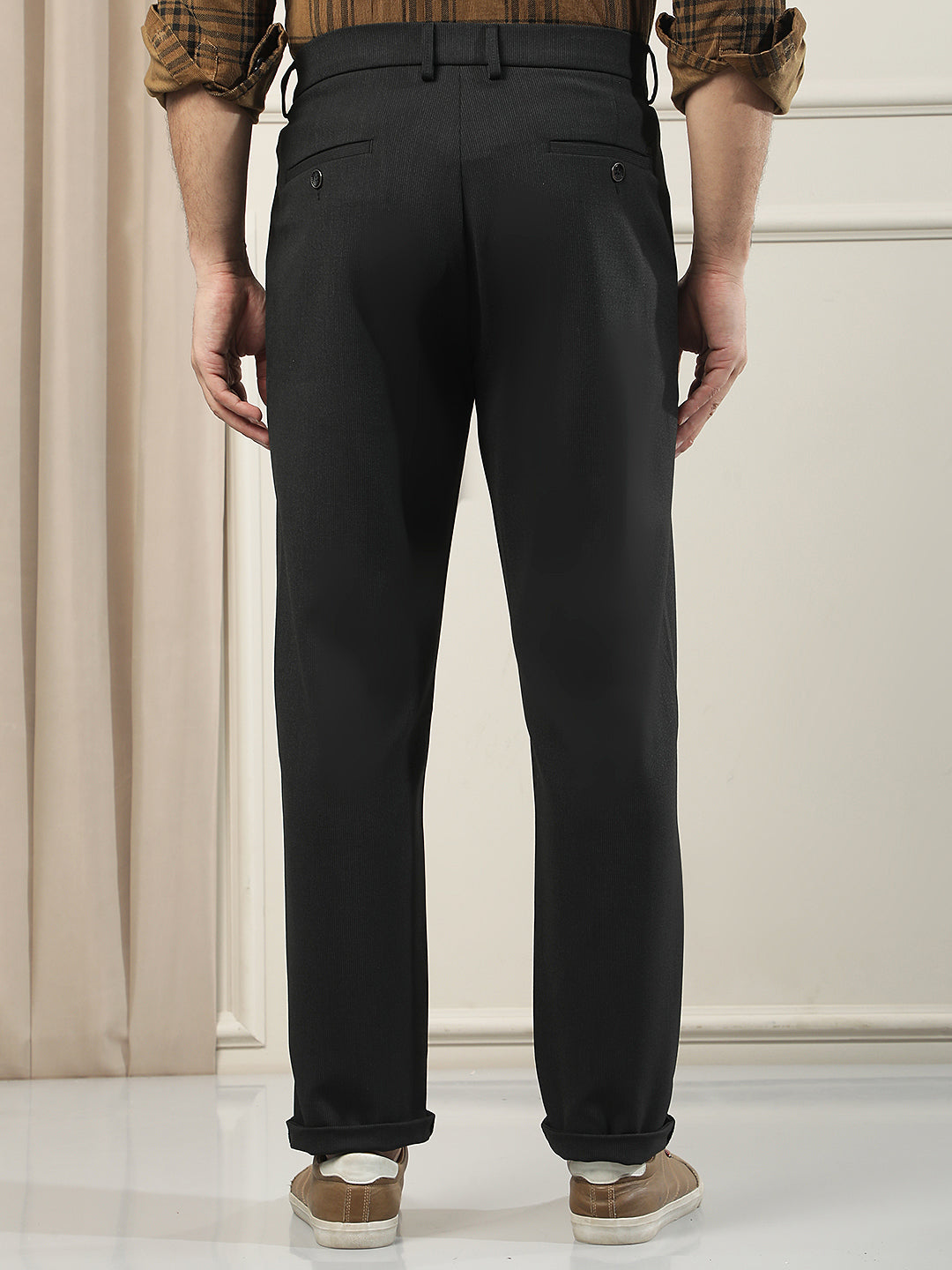 Black Textured Knitted Trousers