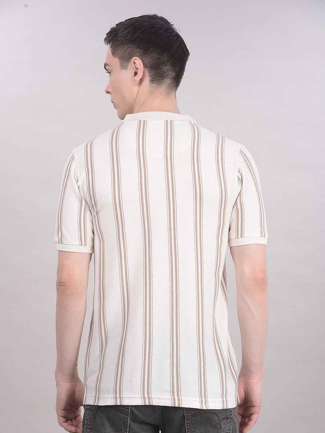 Cream Vertical Stripes T-Shirt