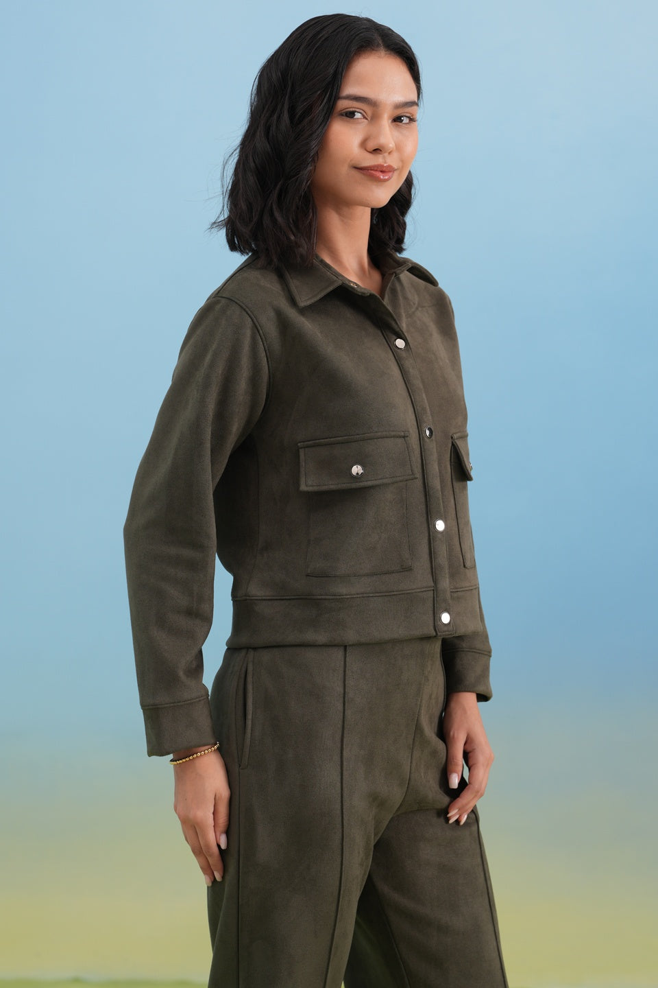 Olive Soft-Touch Buttoned Shacket