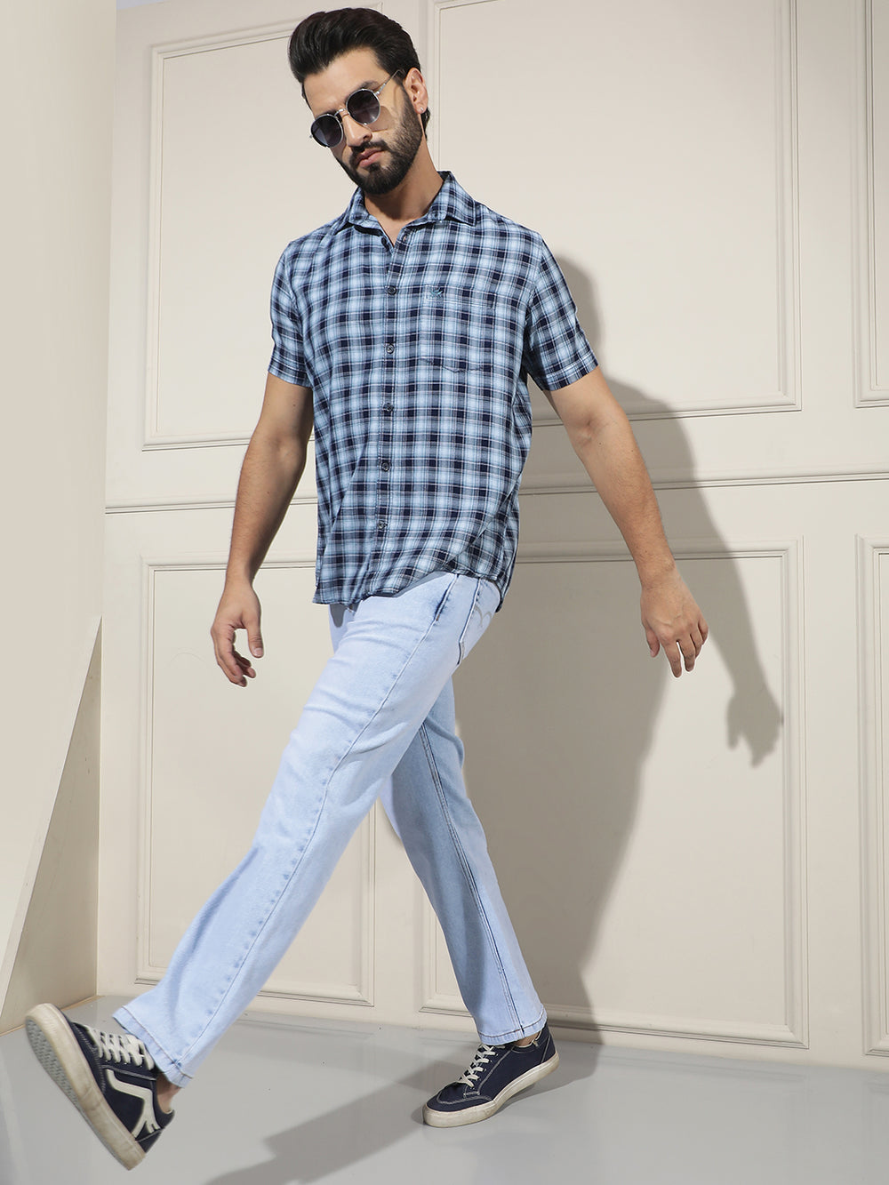 Blue Checked 100% Cotton Shirt