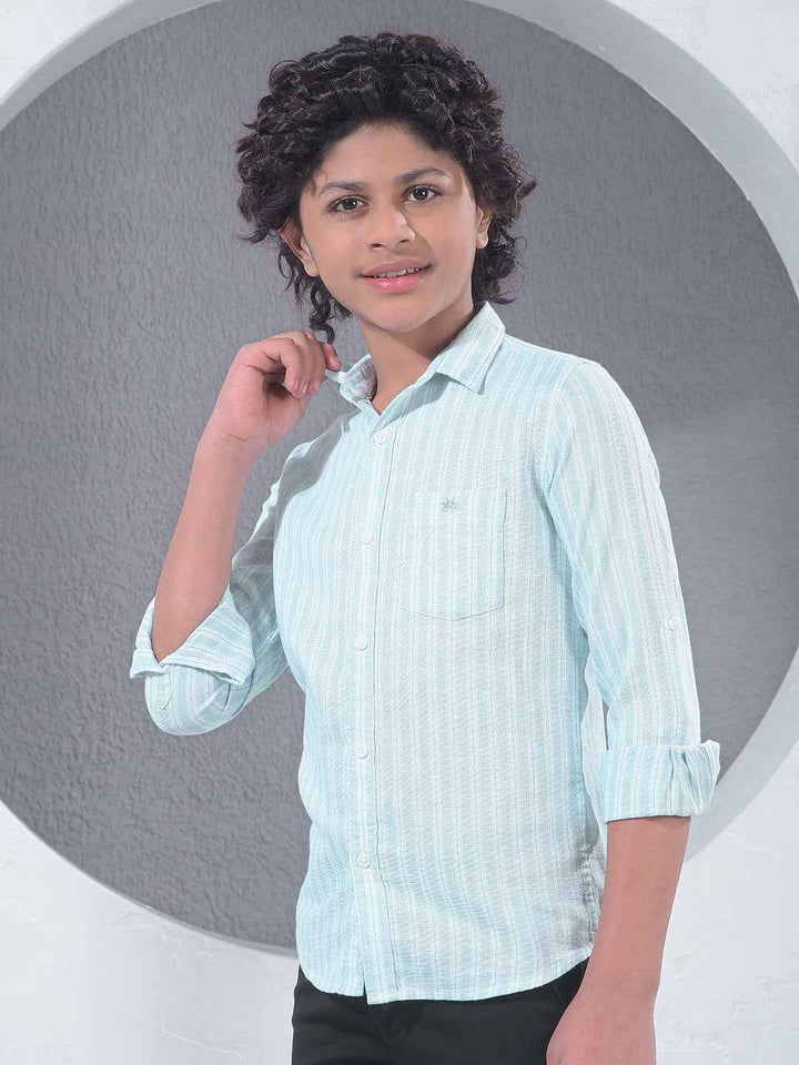 Green Vertical Stripes 100% Cotton Shirt