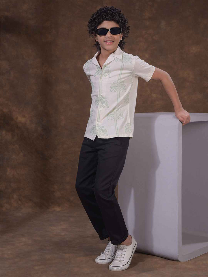 Green Embroidered Resort-Collar Linen Shirt