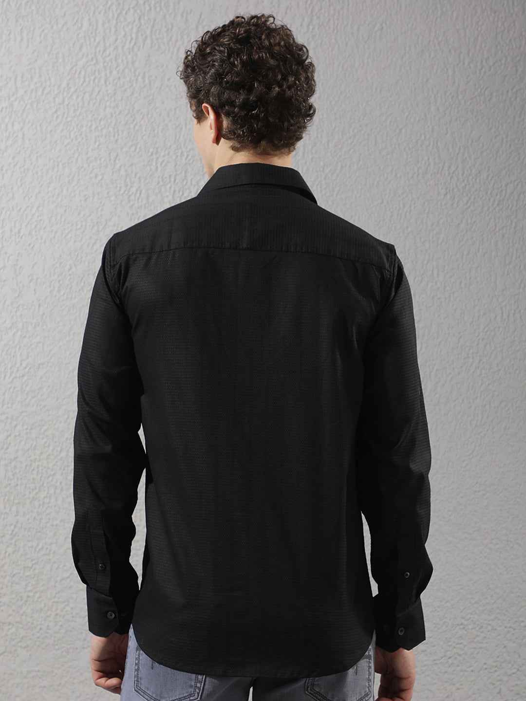 Modern Black Textured Casual Shirt