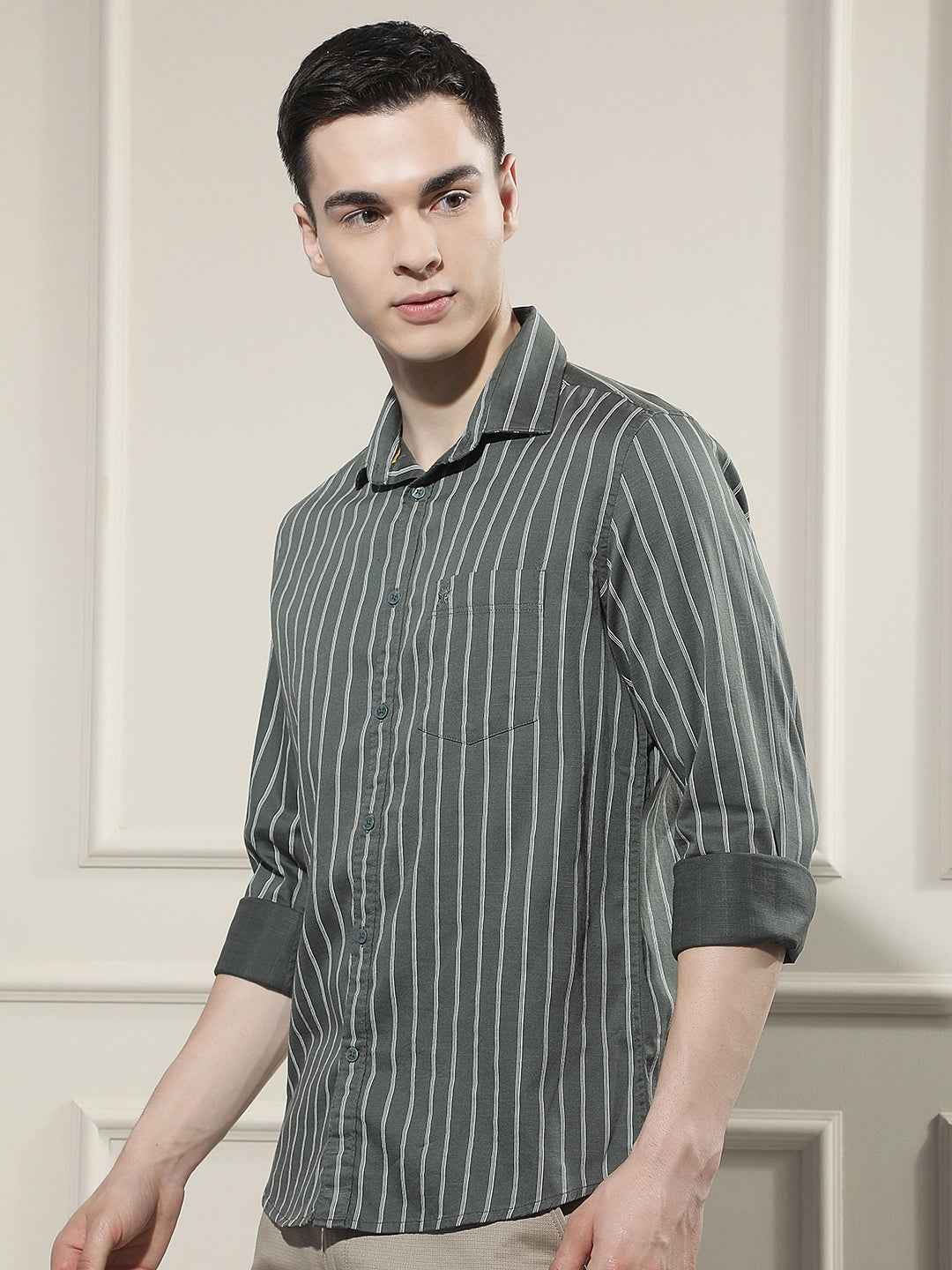 Green Vertical Stripes Shirt