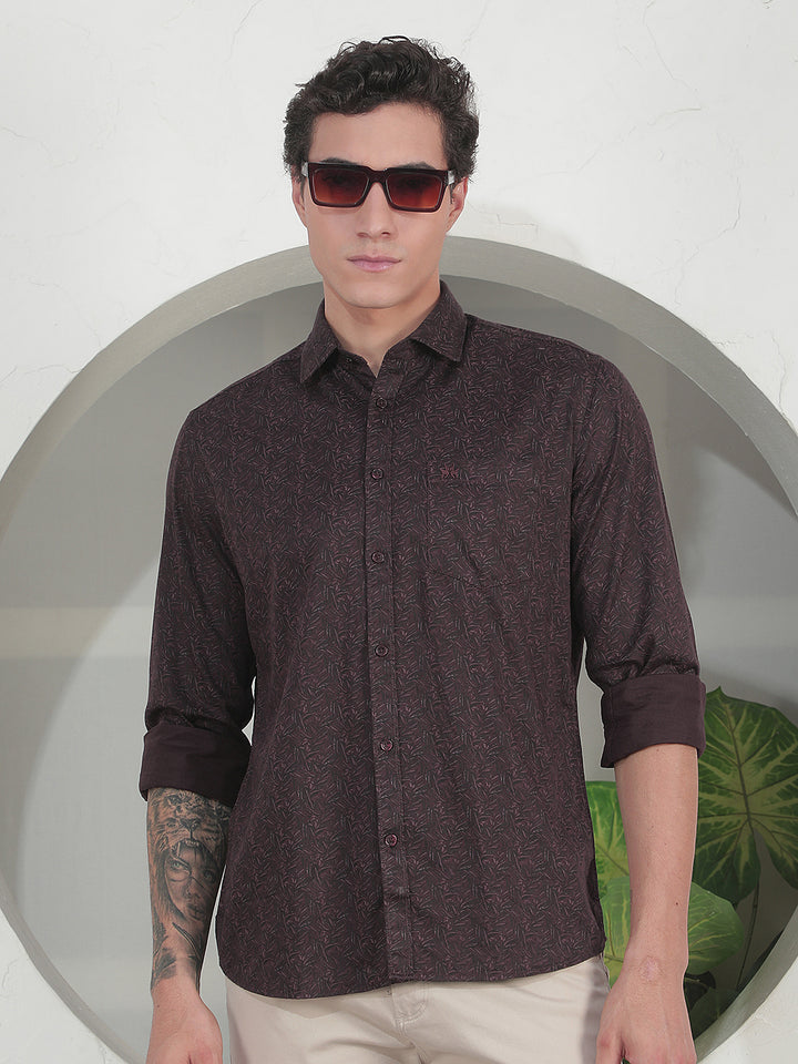 Brown Botanical Print Shirt