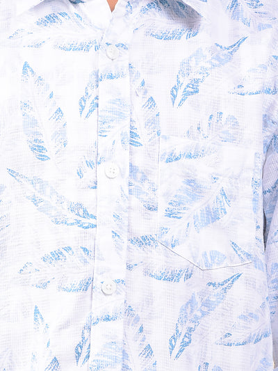 Blue Floral Print 100% Cotton Shirt