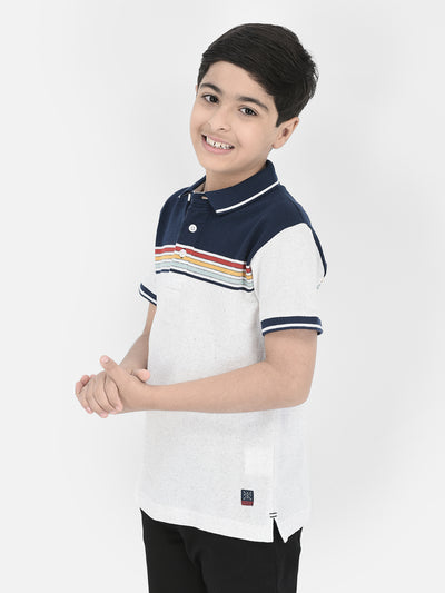Grey Horizontal Stripes Polo Neck T-Shirt