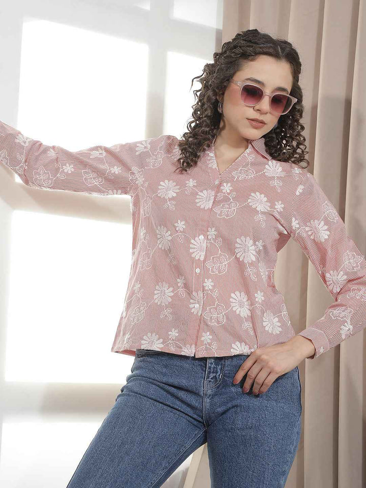Red 100% Cotton Embroidery Shirt
