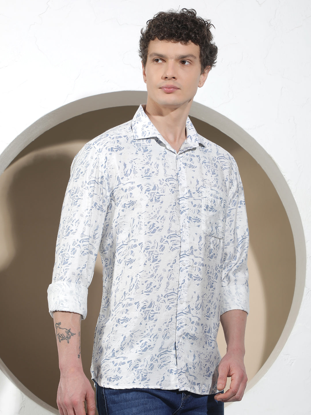 Minimalist Deep Blue Printed Shirt