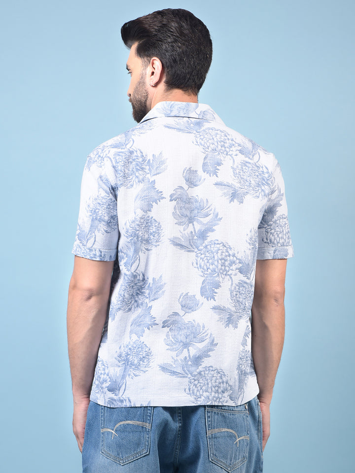 Men's Blue Floral Print 100% Cotton Shirt-Men Shirts-Crimsoune Club