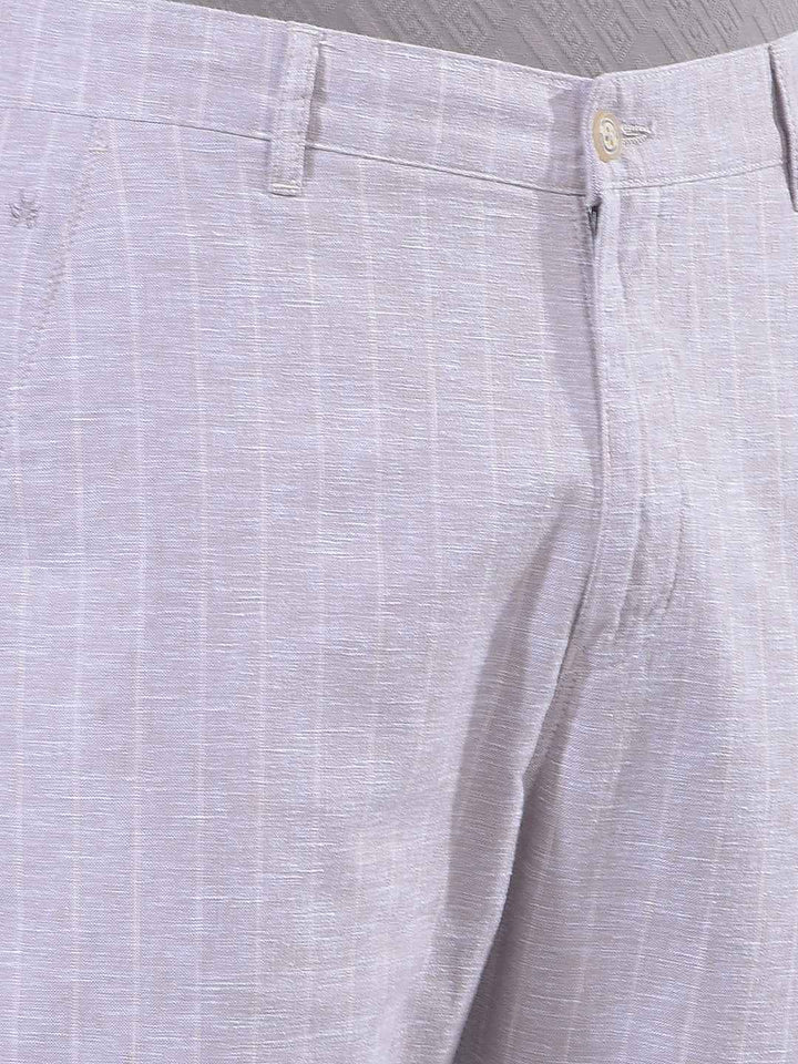 Khaki Vertical Striped Travel Fit Trousers