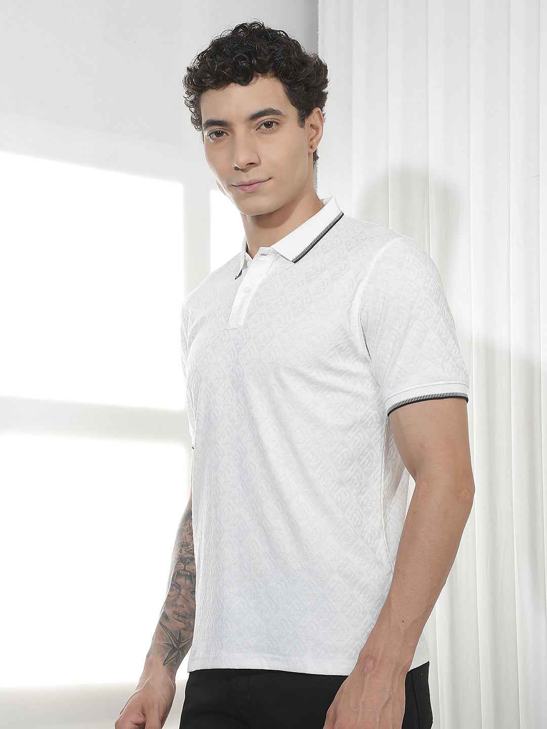 White Jacquard Polo T-Shirt