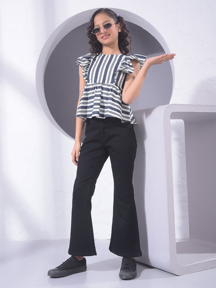 Black Vertical Stripes Sleeveless 100% Cotton Peplum Top
