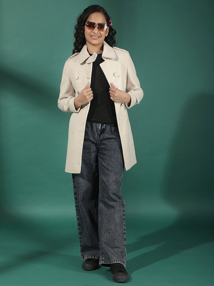 Nova Beige Double-Breasted Belt Wrap Coat