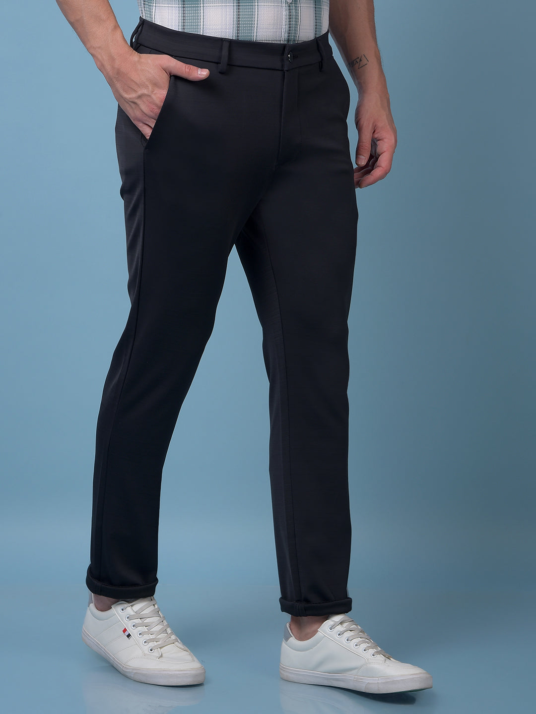 Soft-Hue Black Textured Trousers