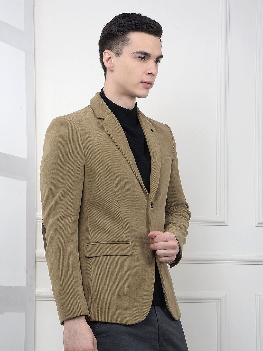 Beige Notched Lapel Single-Breasted Blazer