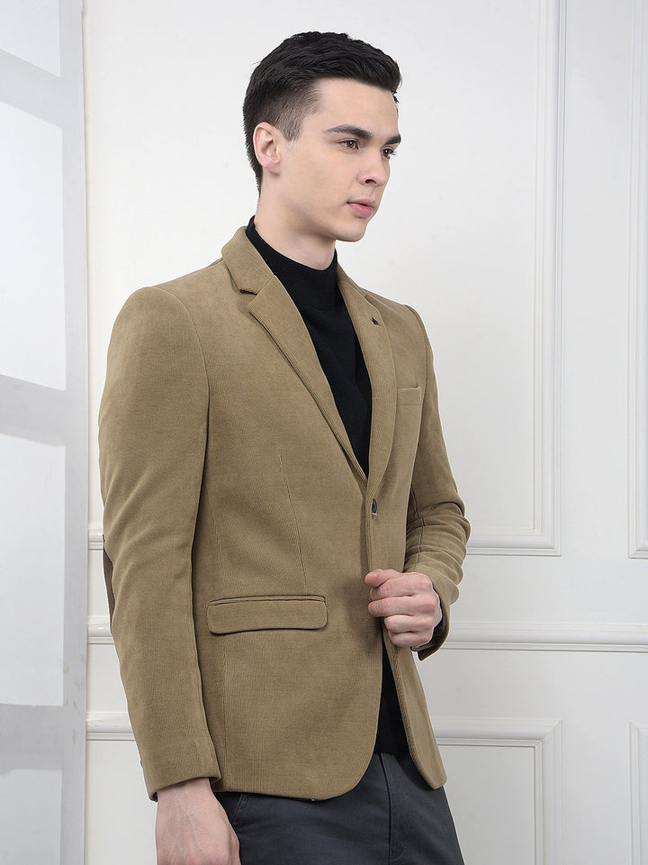 Beige Notched Lapel Single-Breasted Blazer