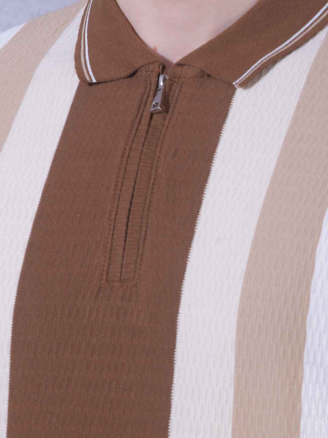 Brown Vertical Stripes T-Shirt