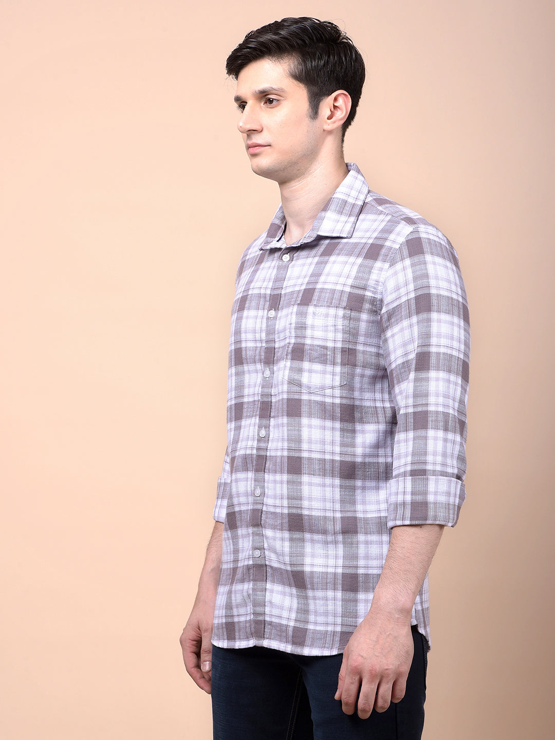 Purple Checked 100% Cotton Shirt